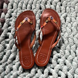 Tory Burch flip flops brown leather size 9